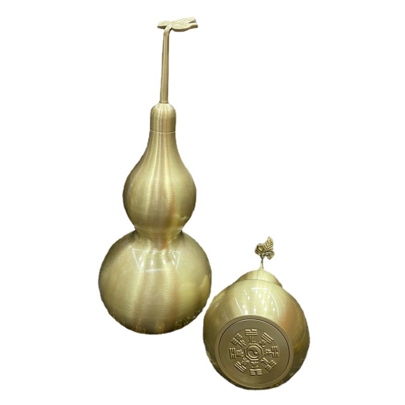 Factory Supply Brass Gourd Open Cover with Leaf Glossy Gourd Ornaments Living Room Entrance Office Desk Surface Panel Decoration