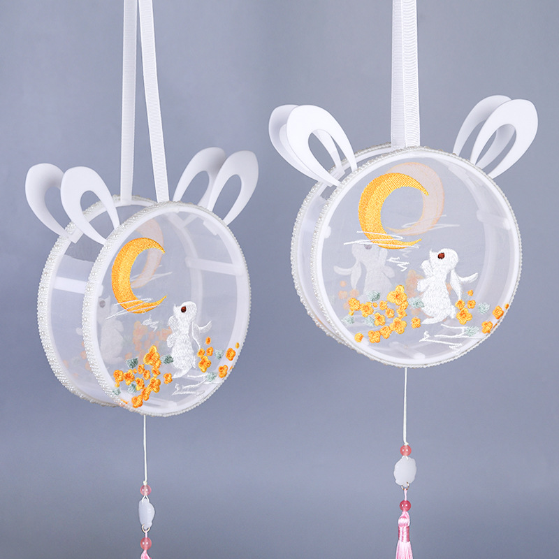 新年元宵节灯笼 古风手提花灯绣花兔子灯 汉服拍照道具儿童手持灯