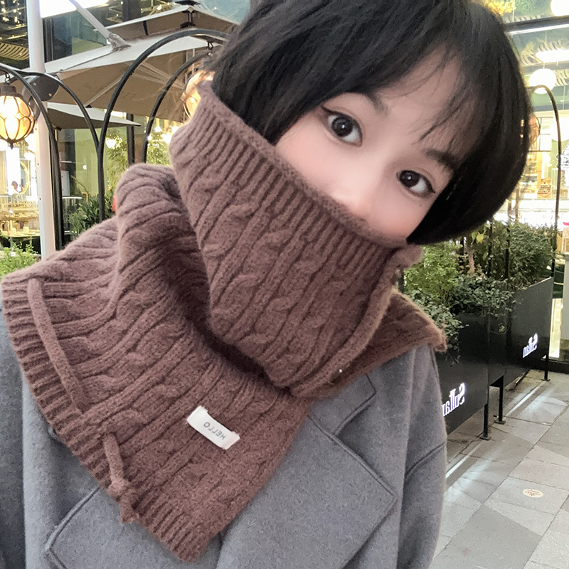 Scarf Beanie Hat Dual-Use ~ Dark Blue and Light Blue * Internet Celebrity Live Broadcast Niche Design Knitted Woolen Cap Shawl Scarf for Women
