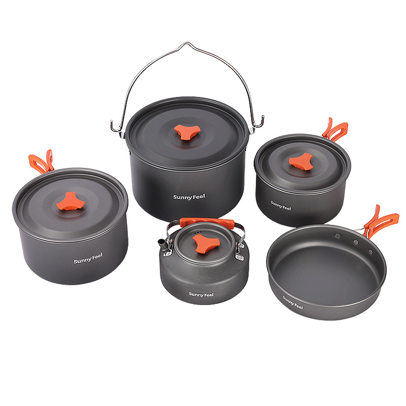 Outdoor Camping Pot Camp 4-Piece Set Pot Pot Picnic Kettle Frying Pan Camping Cookware