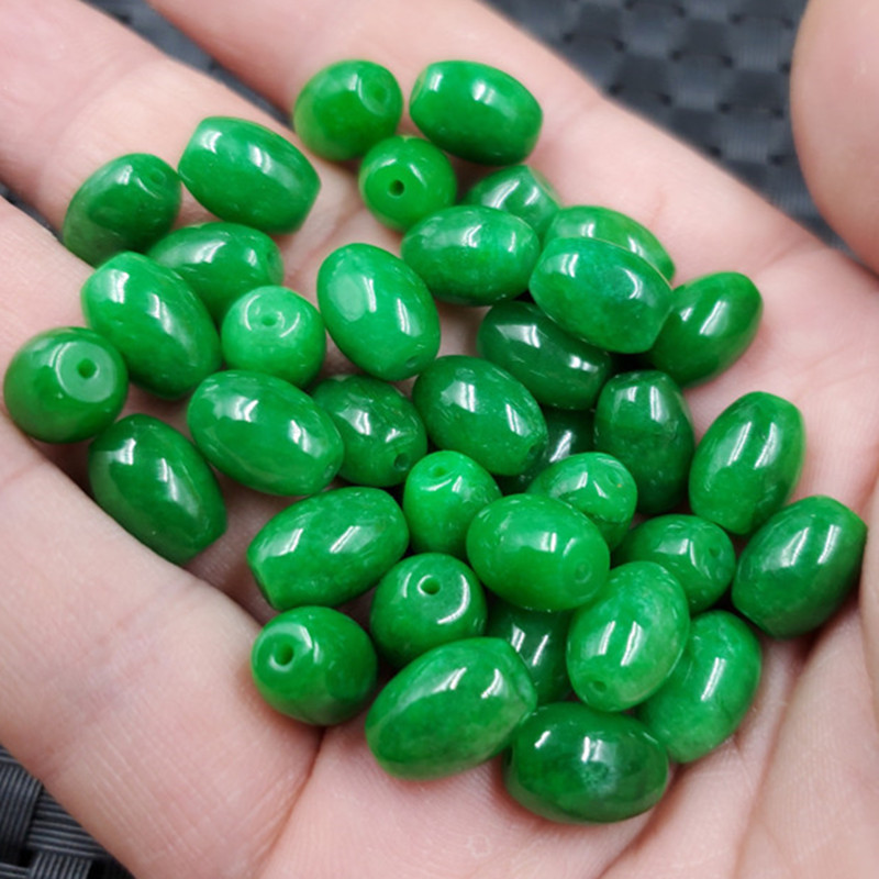 翠玉干青米珠玉石散珠祖母绿路路通散珠椭圆形手链项链戒指编织珠