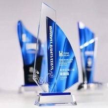 创意帆船水晶奖杯制作免费刻字公司纪念优秀员工颁奖荣誉摆件礼品