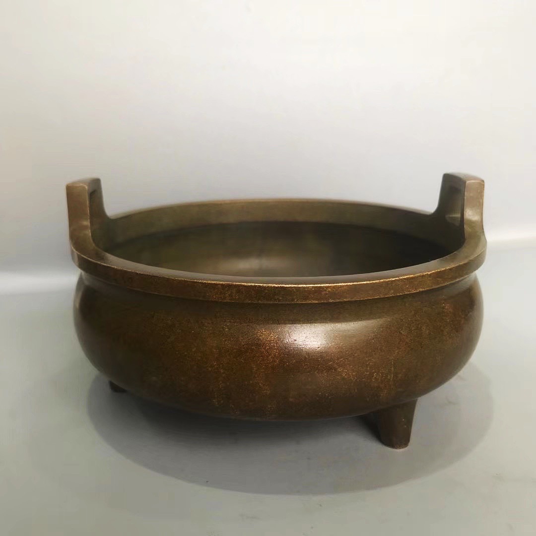 纯铜仿古大明宣德炉家用供奉香薰炉摆件三足直耳香炉大号特价包邮