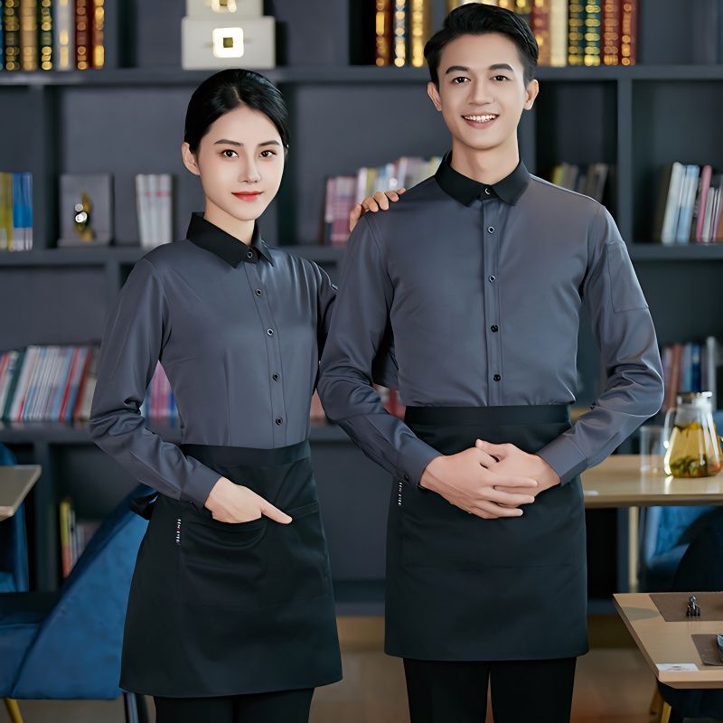 龙丽儿秋冬餐饮餐厅厨房服务员工作服长袖衬衫烘焙咖啡厅男女套装