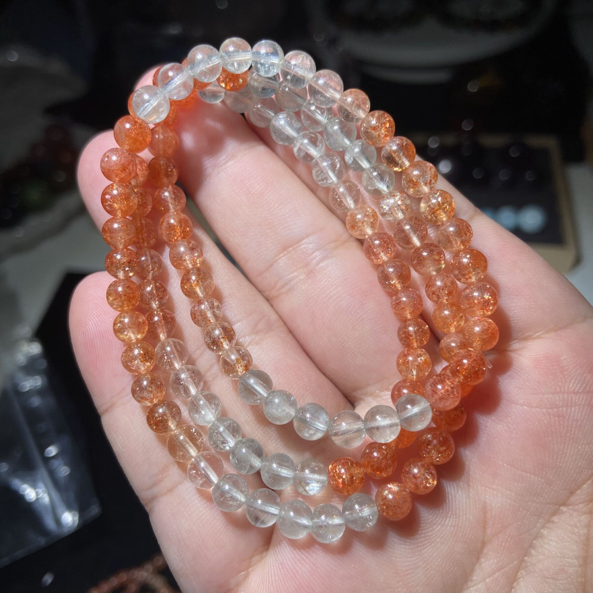 天然阿鲁沙金草莓水晶手链草莓晶太阳石佛珠手串金太阳圆珠散珠