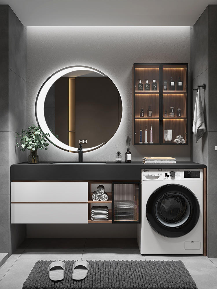 阳台洗衣机一体柜卫生间简约轻奢岩板浴室柜组合洗手洗脸池洗漱台