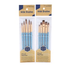 5支珠光蓝尼龙笔刷学生绘画笔套装 水彩丙烯美术用品外贸批发