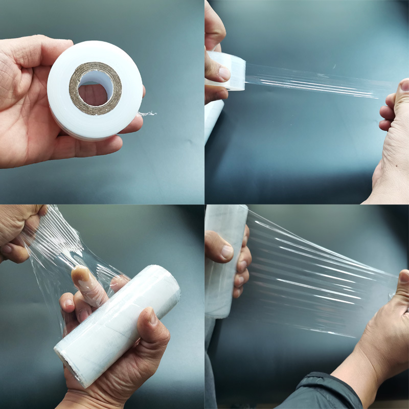 pe拉伸缠绕膜工业用保鲜膜小卷打包膜透明捆菜膜6cm拉伸膜静电膜