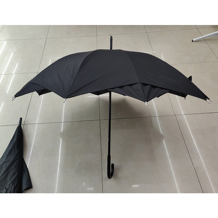 Double-Layer Cheap Curved Handle Long Umbrella Foreign Trade Black Umbrella 12 Bone Double-Layer Black Umbrella Gift Advertising Printing Double Umbrella