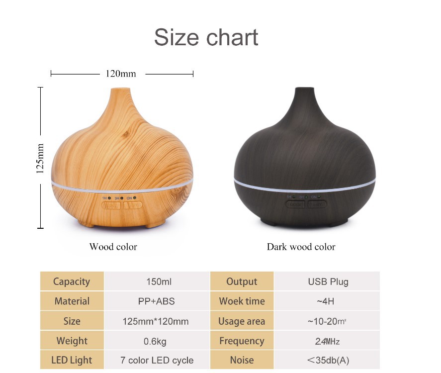 Onion Wood Grain Humidifier Aroma Diffuser Heavy Fog 150ml Ultrasonic Air Clearing Machine