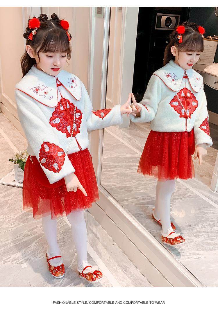 冬装女童汉服中国风古装儿童套装女宝宝加绒加厚新年拜年服两件套