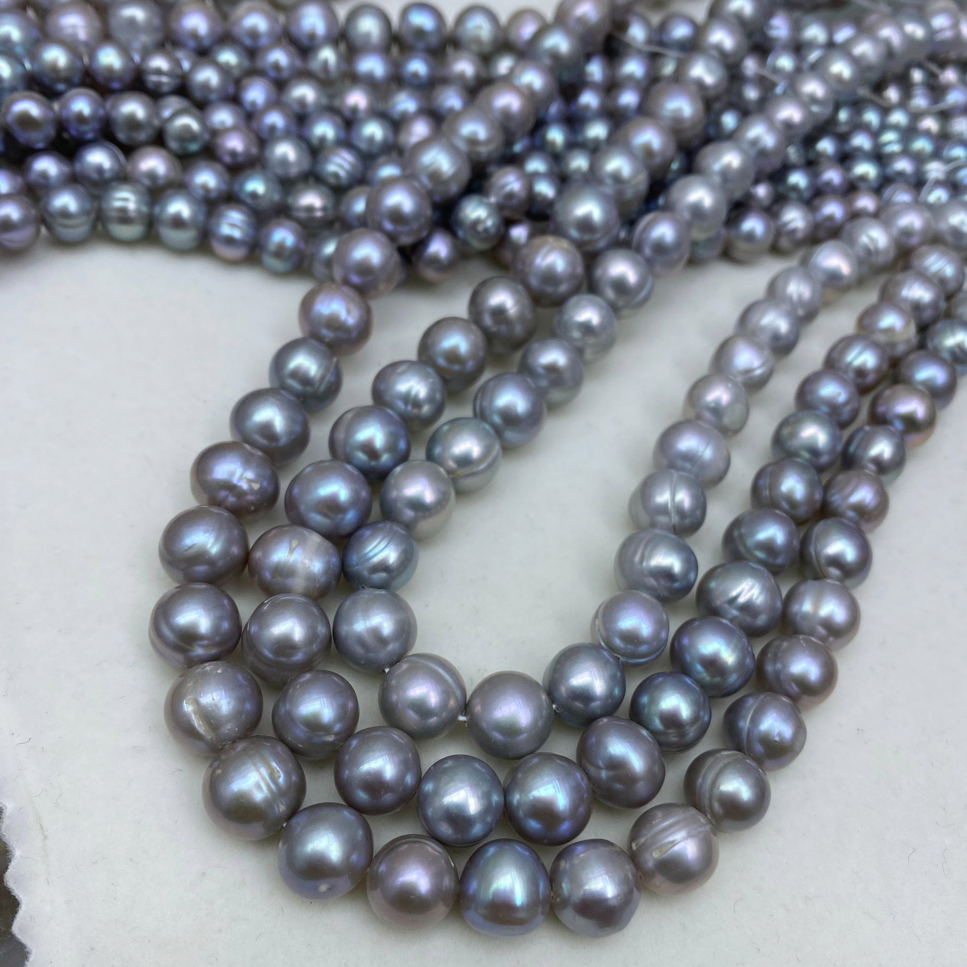 辐照灰色冲头螺纹珠天然淡水珍珠通孔散珠diy项链饰品配件材料