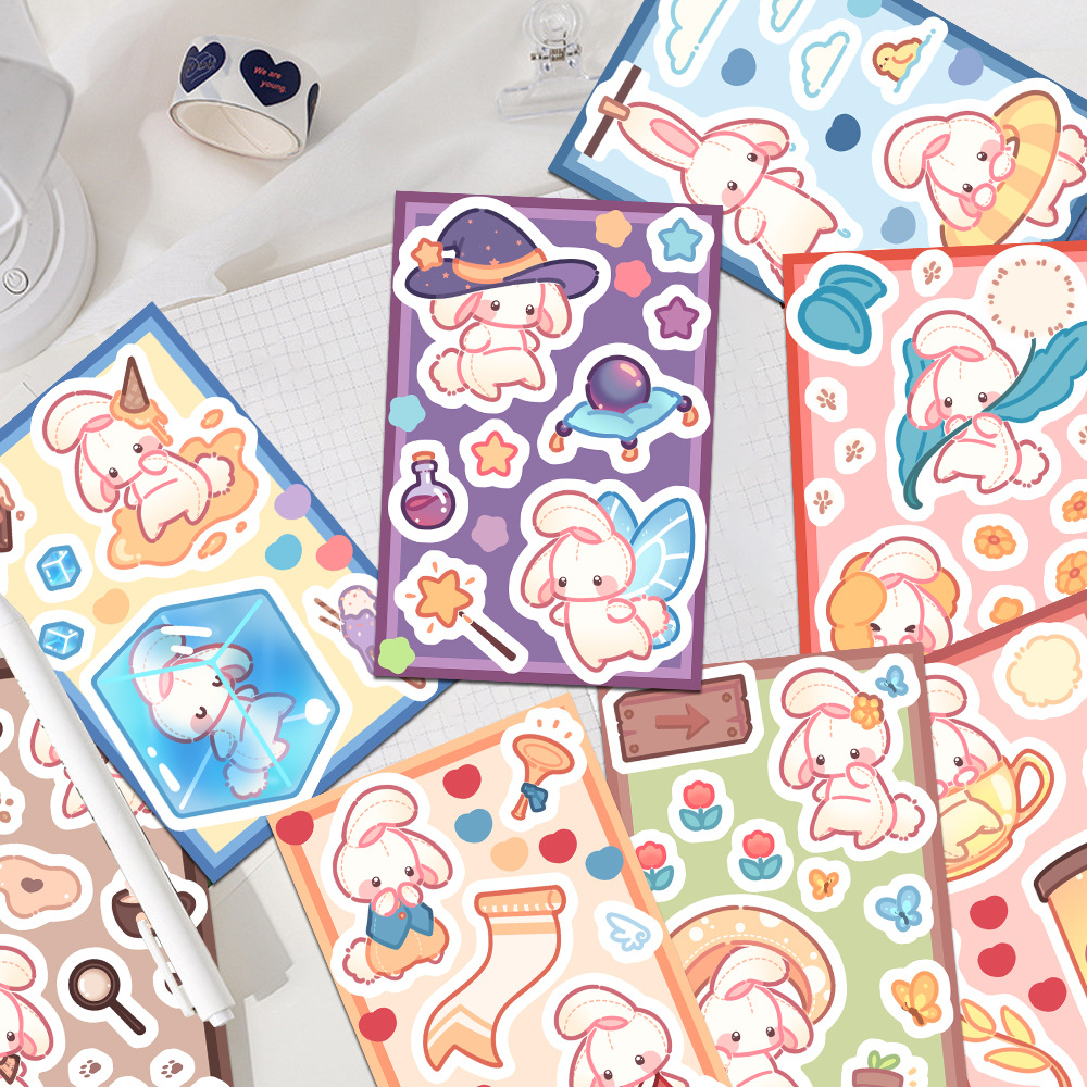 8款卡通兔子玩偶涂鸦拼贴纸防水pvc童趣礼物diy剪贴簿行李箱贴画