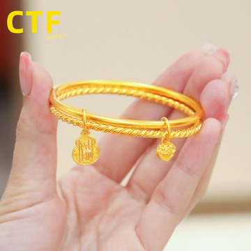 水贝黄金足金999福禄招财如意双环带手镯国际金价 32/g工费*克