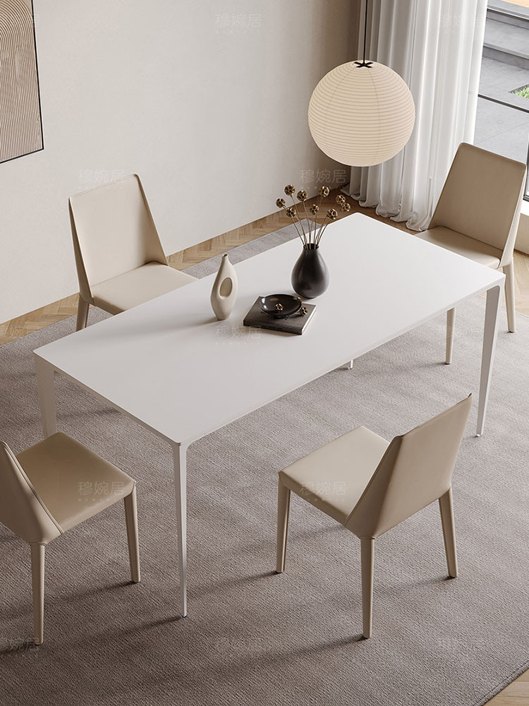 意式极简轻奢岩板餐桌椅组合现代简约奶油风长方形餐台吃饭桌子