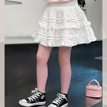 棉儿童洋气白裙子女童网红蕾丝短裙裤大童装半身裙2024夏装新款