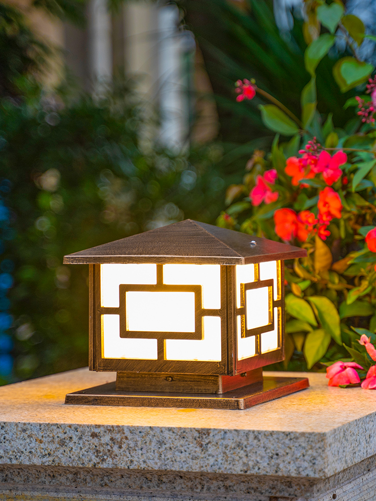 别墅大门门柱灯酒店头灯太阳能小区方形半山别墅别墅新中式围栏