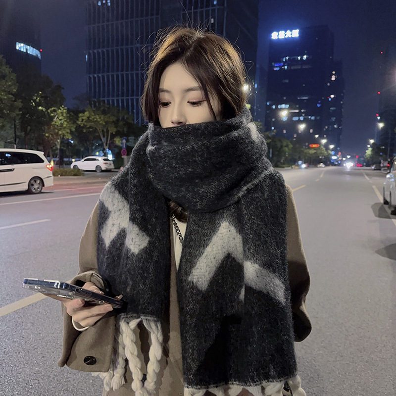 Korean New Mohair Twist Braid Scarf Women's Winter Shawl Thickened High Sense Couple Warm Fashionable Scarf