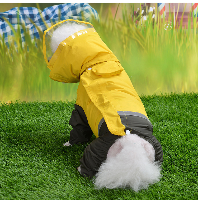 春新款宠物衣服宠物狗狗小型犬比熊博美泰迪拼色全包防水雨衣批发