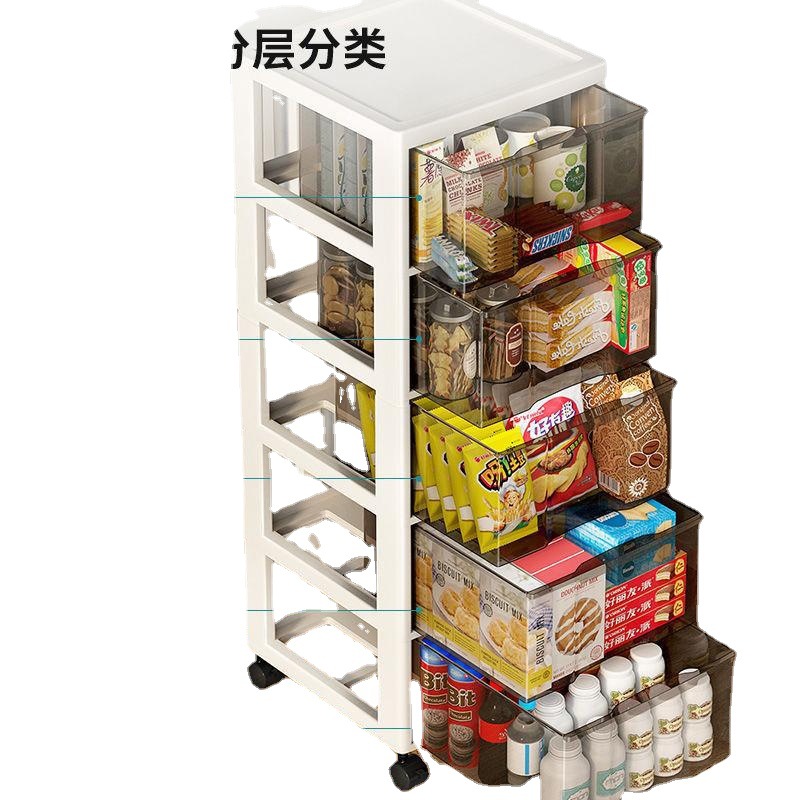 Extra Large Capacity Drawer Storage Cabinet Transparent Storage Rack with Wheels Living Room Plastic Storage Cabinet Deepening Installation-Free