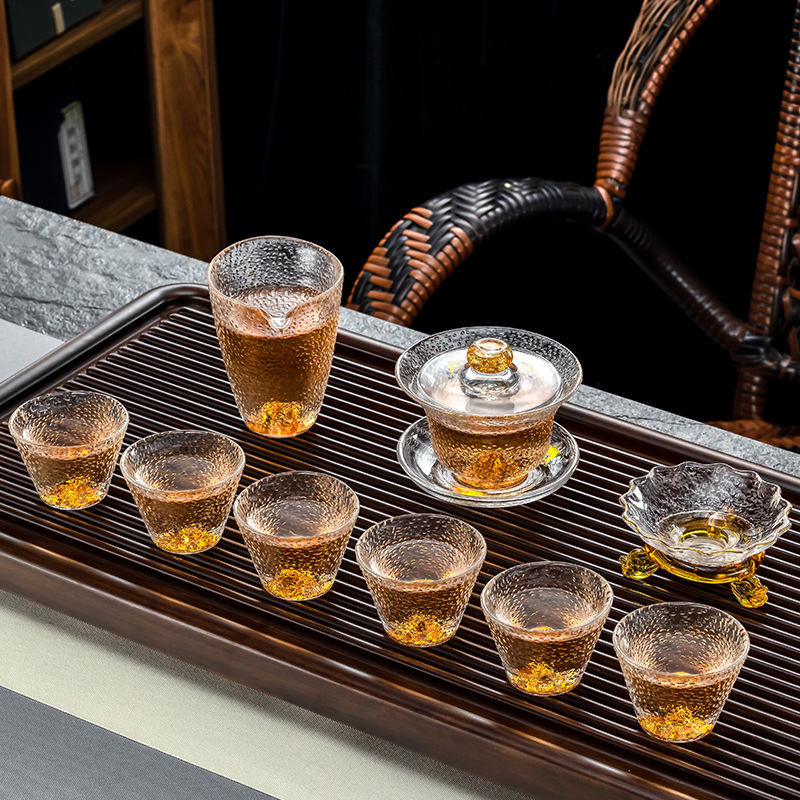 金山玻璃茶具套装家用功夫茶杯子耐热盖碗小套办公室会客高档礼盒