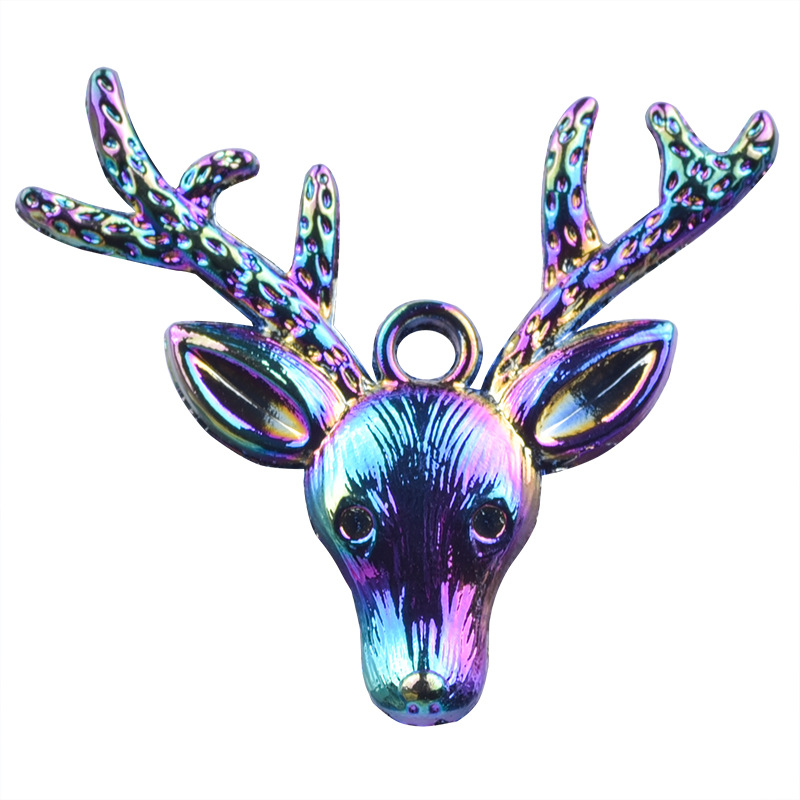 【厂家】七彩色鹿头合金配件吊坠项链金属饰品挂件欧美跨境专供