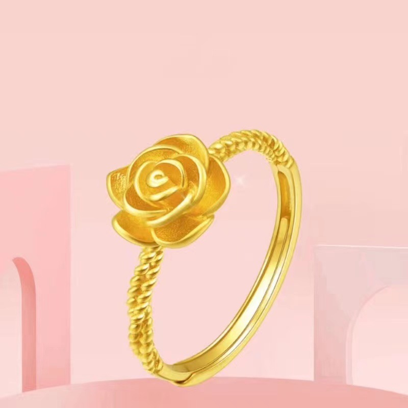 小红书爆款真爱玫瑰花戒指女镀金开口可调节食指抖音直播热销新款