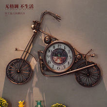美式铁艺摩托车哈雷挂钟工业风网咖服装店创意墙上装饰钟表挂表