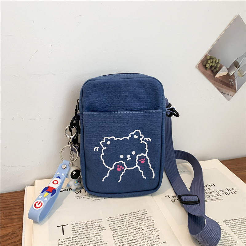 Summer Canvas Bag Women's Korean-Style Ins Sweet Phone Bag 2021 New Simple Crossbody Girl's Small Bag