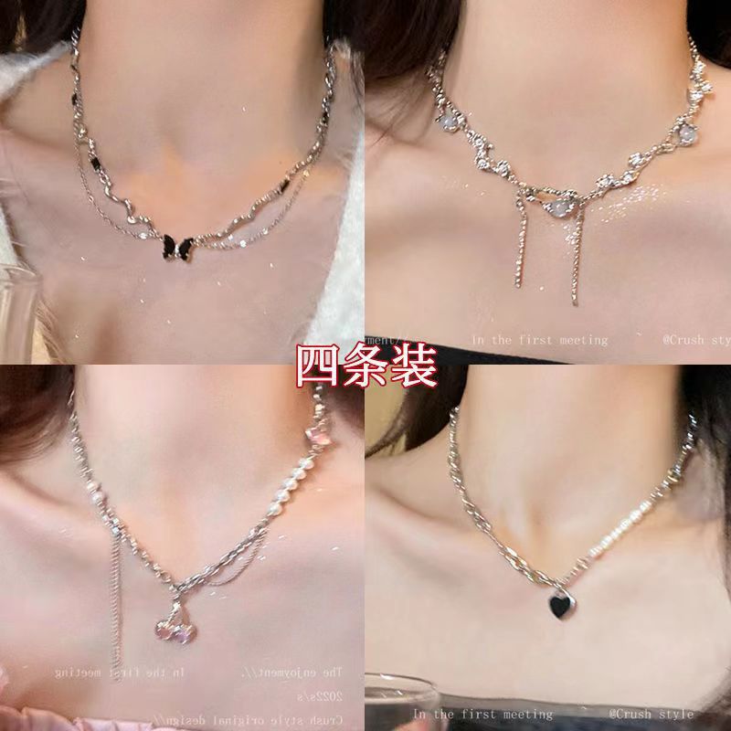 Silver Pearl Necklace Small Design High-Grade Simple Temperament Clavicle Chain Women's Square Sugar Small Diamond Light Luxury Exquisite Necklace