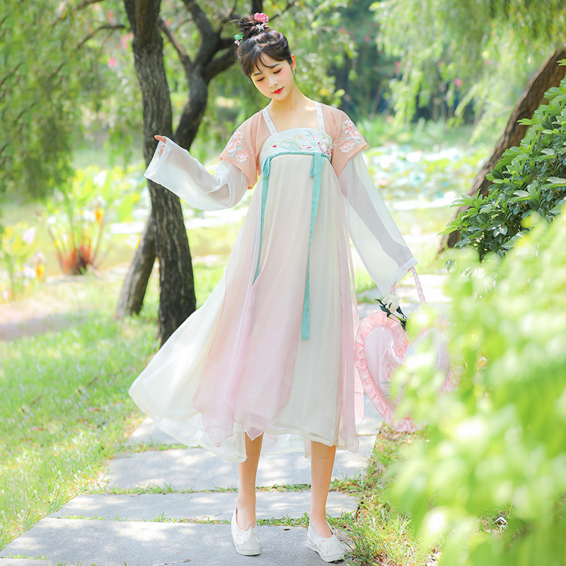夏季新款齐胸长款裙襦 成人中国风轻薄简洁日常出游古装汉服女生