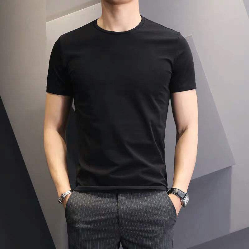 Men's Pure White Short-Sleeved T-shirt Half-Sleeved Bottoming Shirt for Summer Work Fitness Slim Fit Social Tight T-shirt