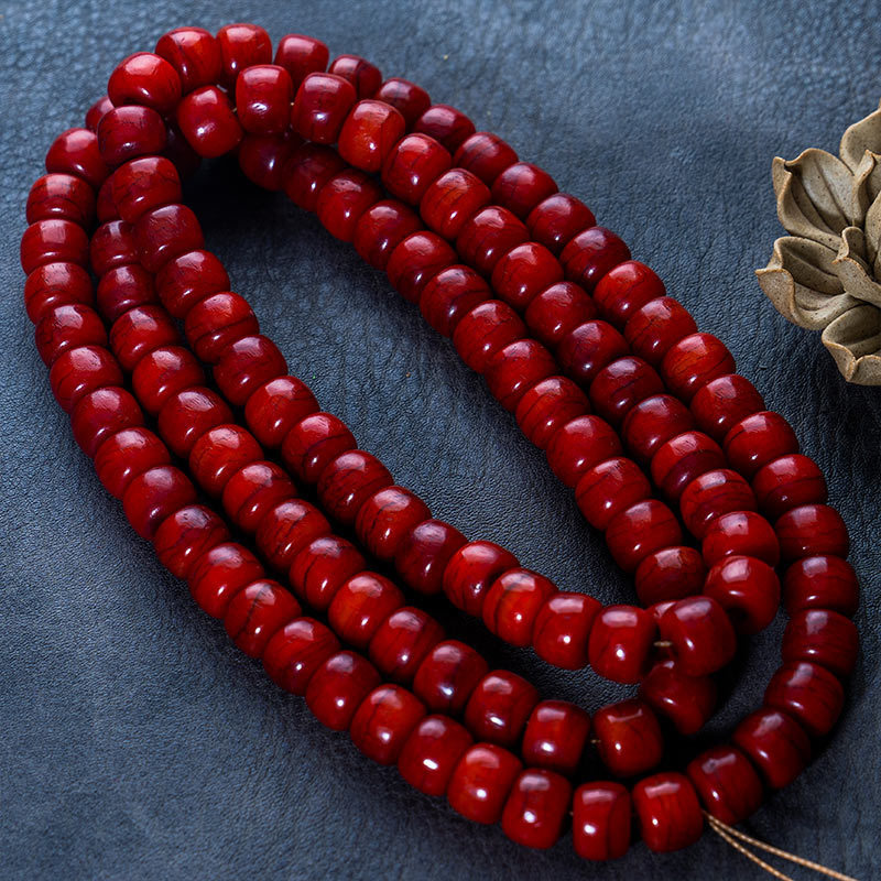 藏风耗牛驼骨108颗蝌蚪纹油性红料12*9桶珠佛珠驼骨龙柱藏民回流