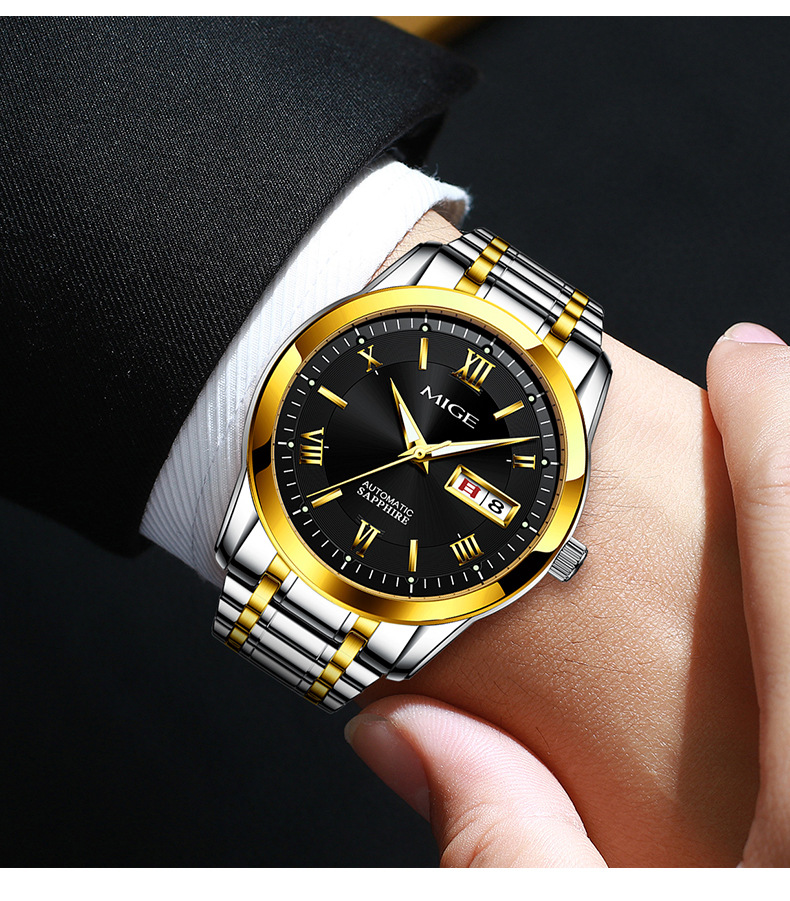 米格十大品牌手表男机械表全自动镂空防水夜光商务款男士国产腕表