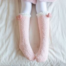 儿童睡眠袜袜子婴儿加绒加厚过膝长筒珊瑚绒毛绒地板高筒男女宝宝