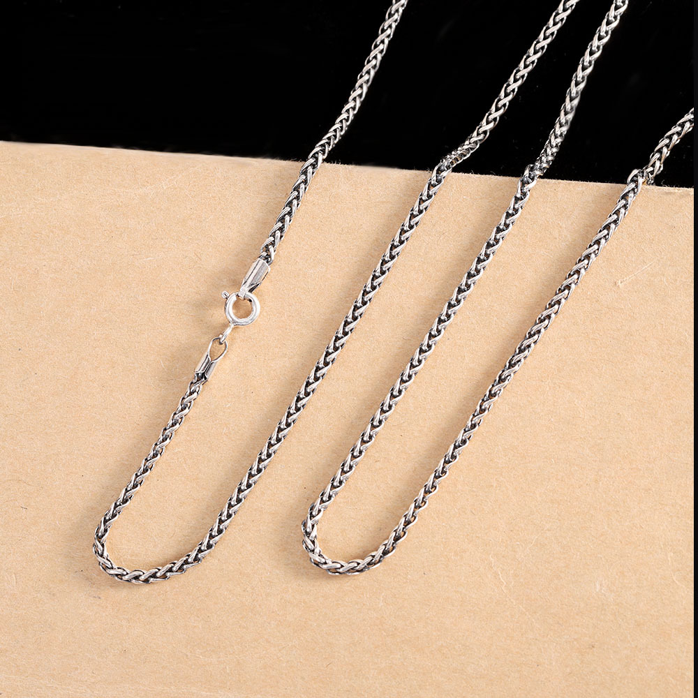 人品银品 s925银复古做旧麻花链搭配吊坠男女可戴 源头厂货