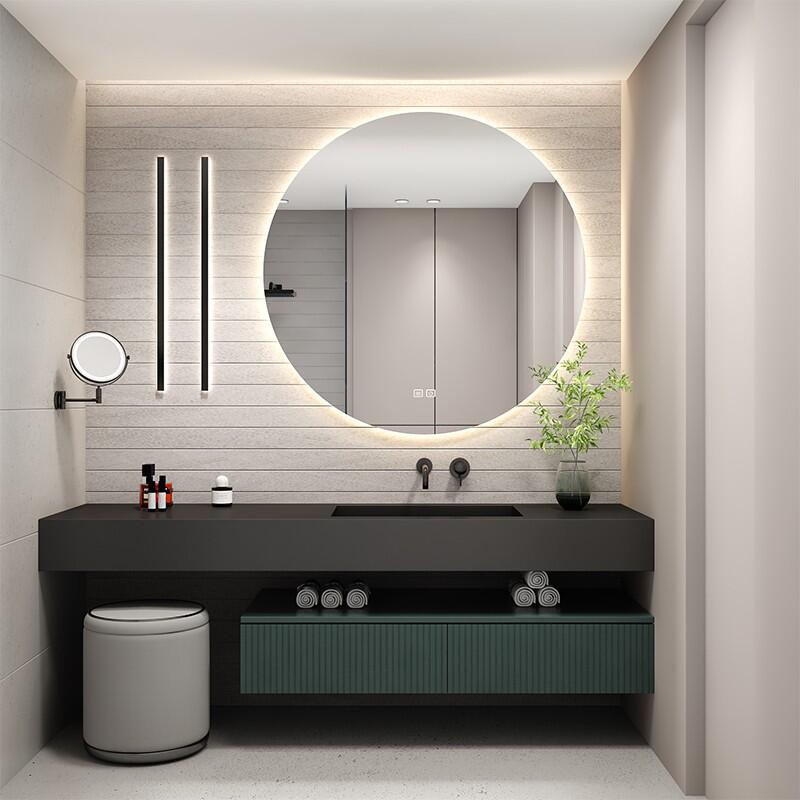 岩板一体盆浴室柜设计师风洗脸盆意式极简洗漱台镜柜橡木智能圆镜