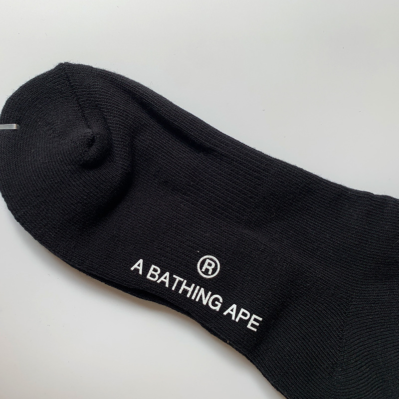 BAPE Ape Head Embroidery Socks Male and Female Middle Tube Japanese Style Fashion Brand Cotton Autumn and Winter Towel Bottom Black and White