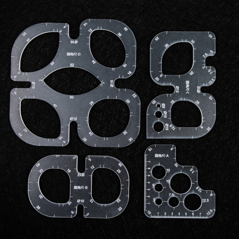 圆角尺 亚克力版型手工皮具定位尺 圆角规定规 diy包辅助版型工具