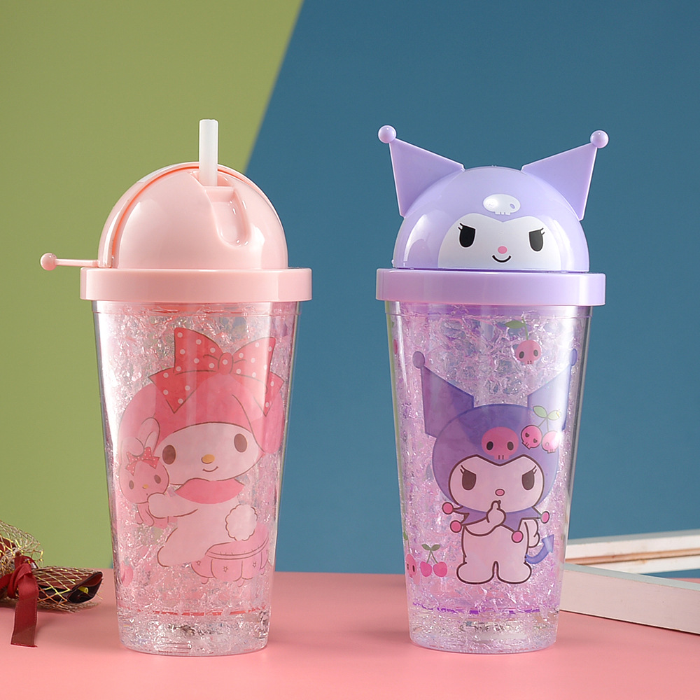 New Double-Layer Plastic Straw Cup High-Looking Cross-Border Summer Ice Cup with Light Creative Student Cartoon Portable Water Cup