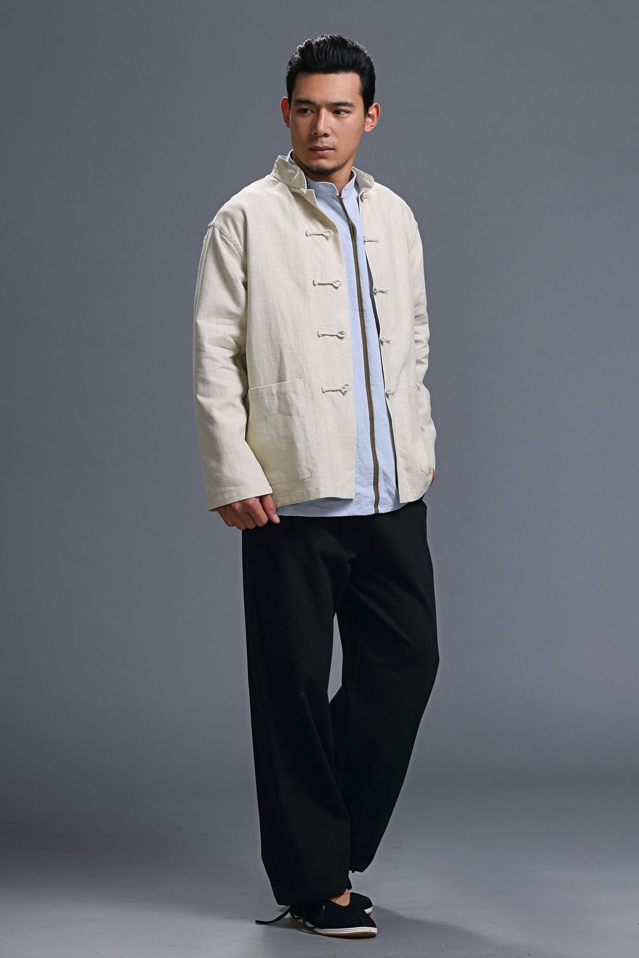 麻凡 面料男装改良唐装对襟衣 苎麻中式盘扣 开衫 多色可选