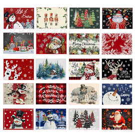 跨境亚麻餐垫圣诞节节日厨房餐桌装饰防水隔热垫印花餐厅氛围垫子