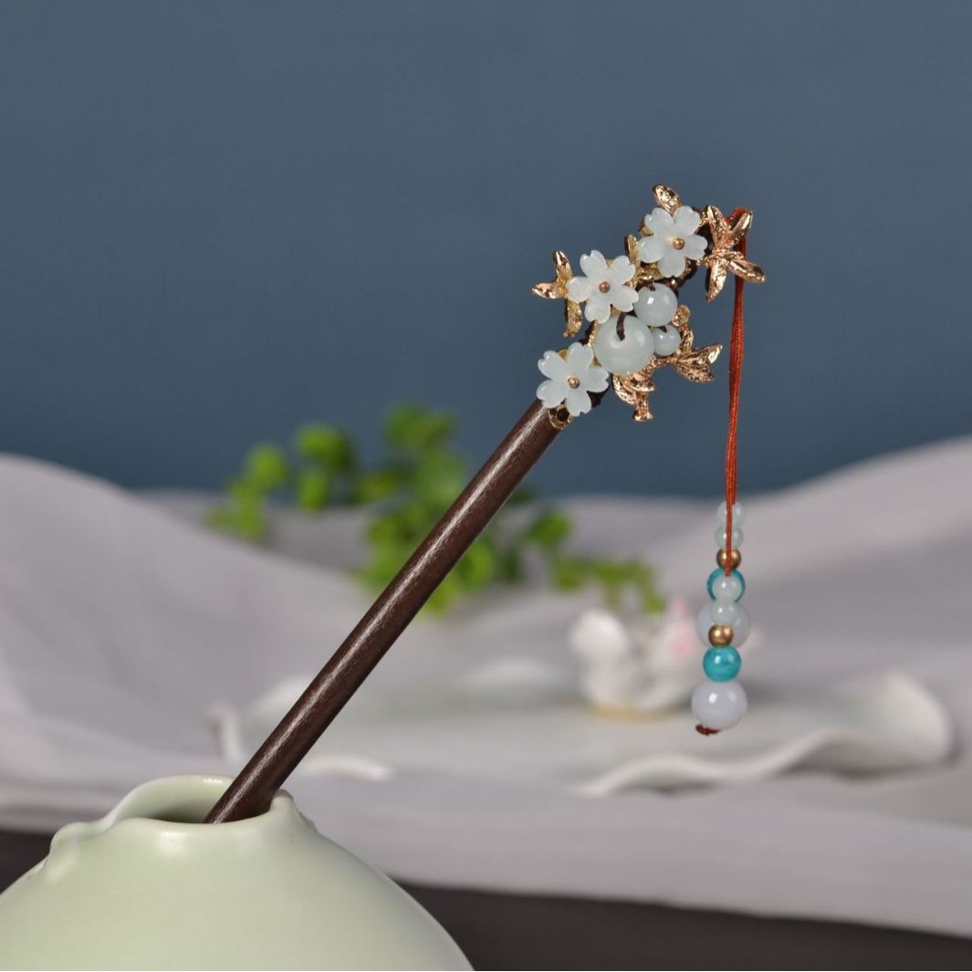 古风木质铃兰花发簪女黑色簪子新中式简约现代日常发簪头饰-阿里巴巴