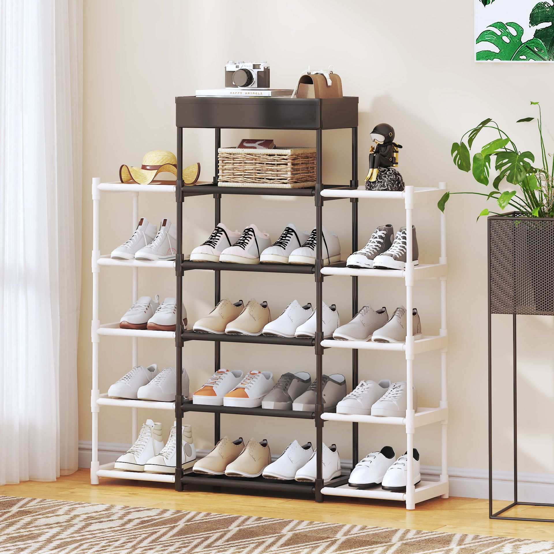 New Hallway Floor Two Colors Simple Multi-Layer Home Storage Shoe Rack DIY Assembly Shoe Cabinet Storage Rack