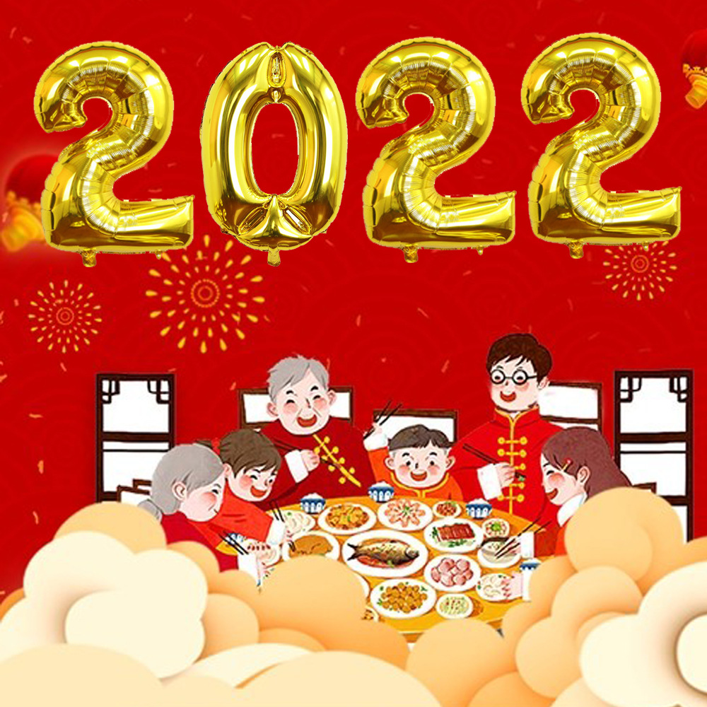 2022黑金桌布拉旗套装happy new year铝膜气球新年拉旗一次性桌布