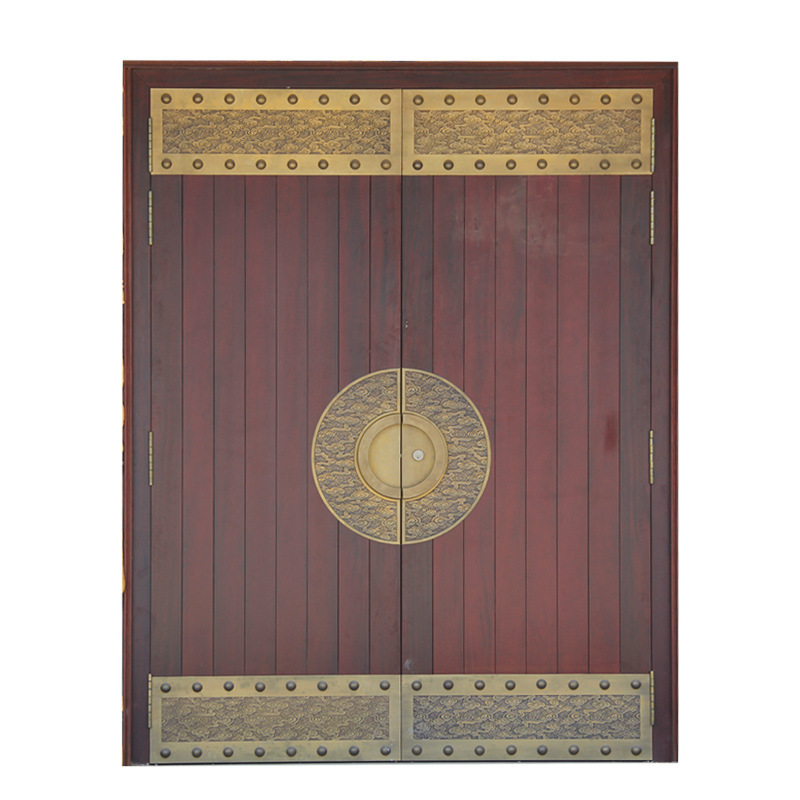 中式仿古实木大门进户庭院别墅复古围墙双开原木入户大门厂家直销