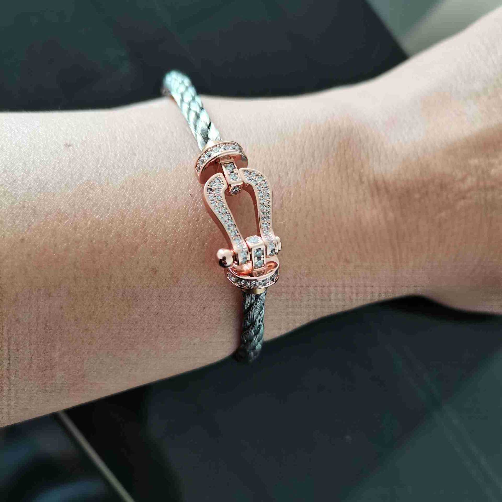 fred手链带钻费雷德手绳马蹄扣18k精钢款镶钻银大小男女手链