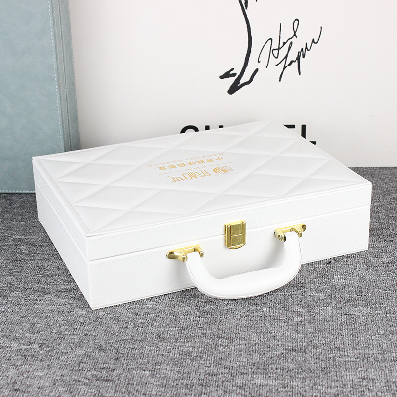 化妆品皮盒高档白色烫金手提pu套盒酵素玻尿酸美妆产品包装盒设计