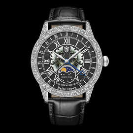 瑞斯皇冠手表reiss crown黑圣 皮表带腕表