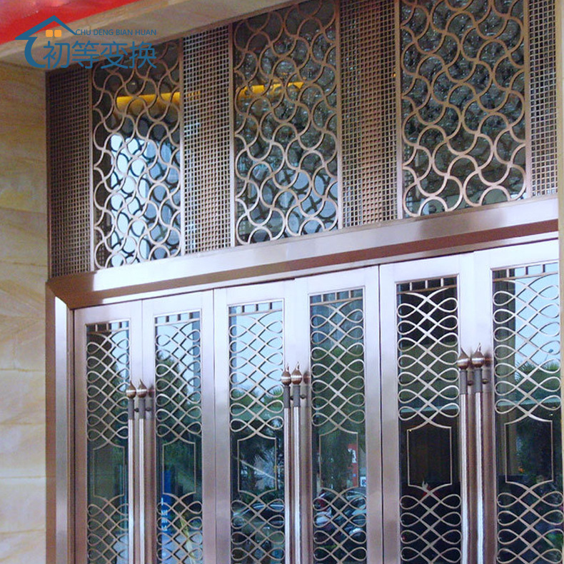 售楼处酒店酒楼会所花格玻璃门推拉门不锈钢地弹门三开门来图制作